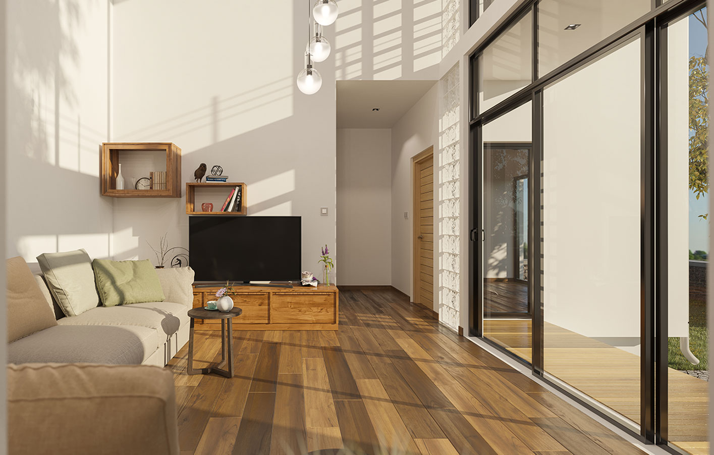 Verlegen Sie Massivholzboden, Parkettboden im modernen Haus Massivholzboden, Parkettboden im modernen Haus